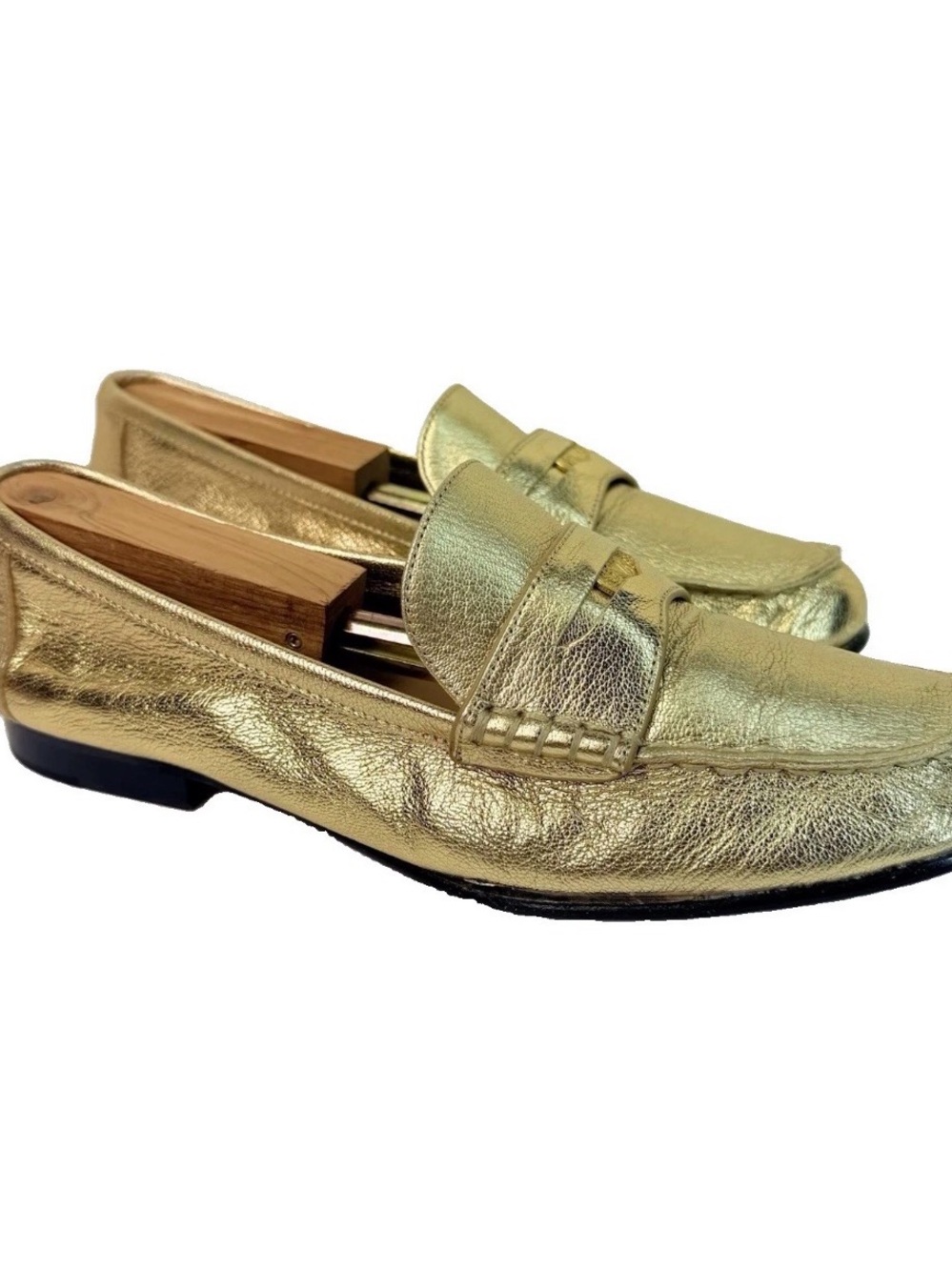 Veronica Beard Metallic Gold Leather Penny Loafers sz 10